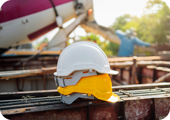 hard hats on a construction site