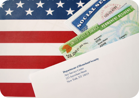 green card on an American flag