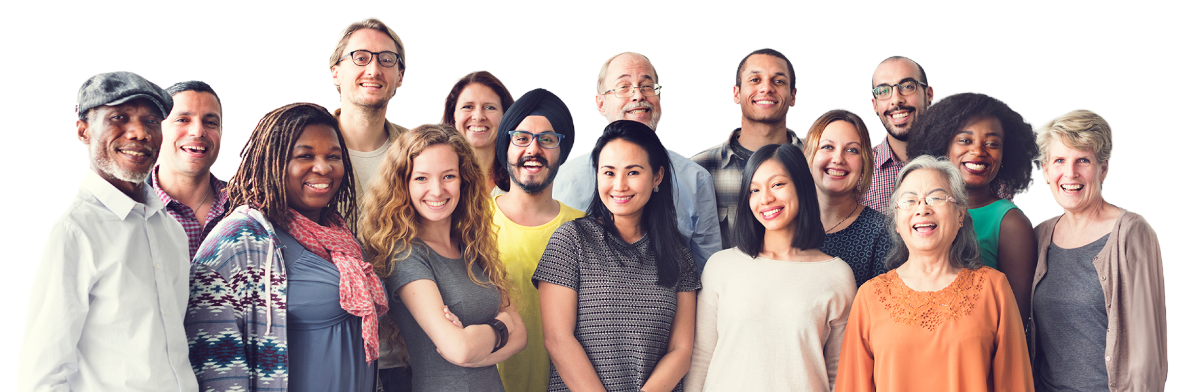 diverse group of people smiling for a photo